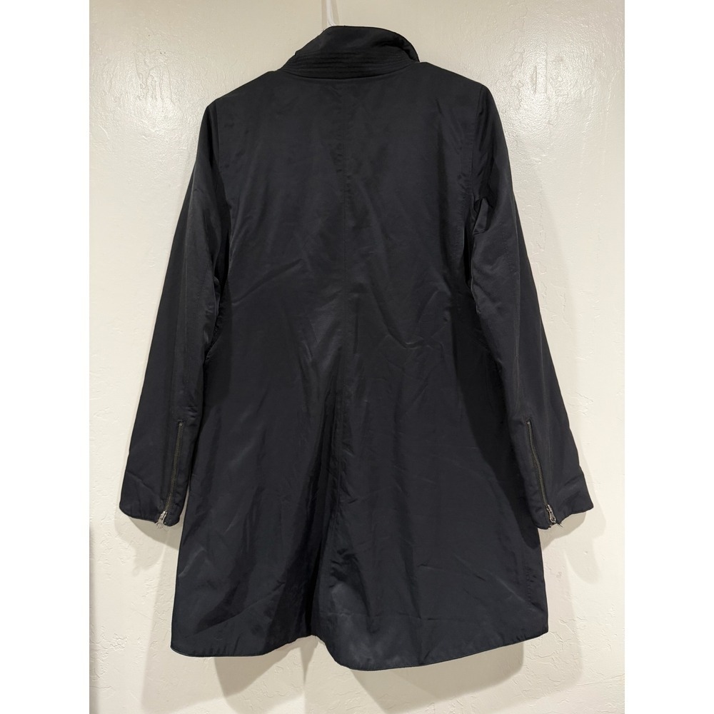 Eileen Fisher Asymmetric Zip Funnel Neck Coat Black Italian Fabric Size XS - Picture 5 of 8